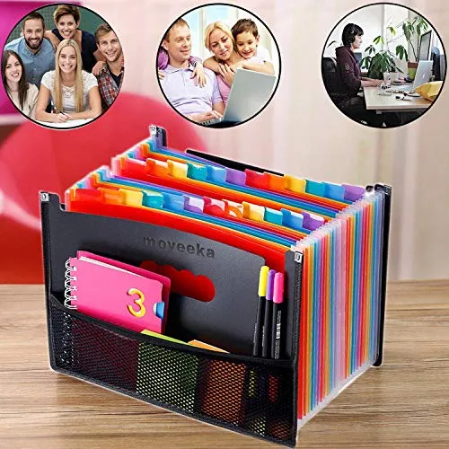 24 Pocket Expanding File Folder with Cloth Edge Wrap, Letter Size Organizer Expandable Accordion A4 Files Bag