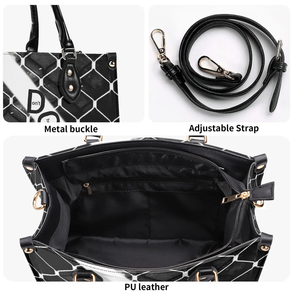 45 Dgr Black Logo & Black Screen Multiple Sizes Upgraded Luxury Women PU Leather Handbag