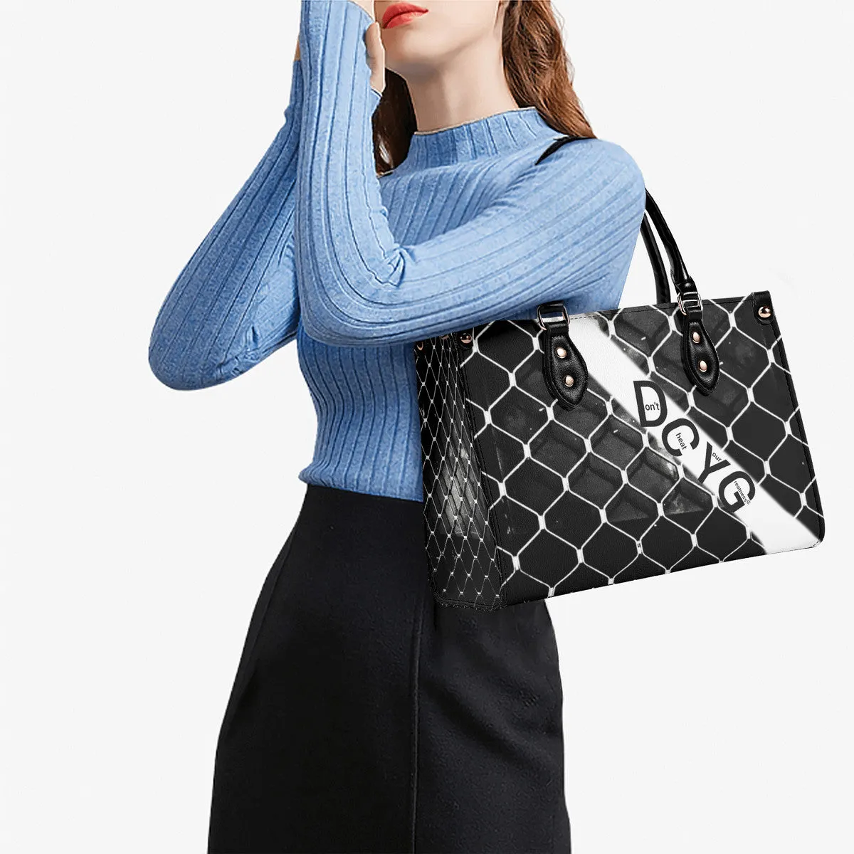 45 Dgr Black Logo & Black Screen Multiple Sizes Upgraded Luxury Women PU Leather Handbag