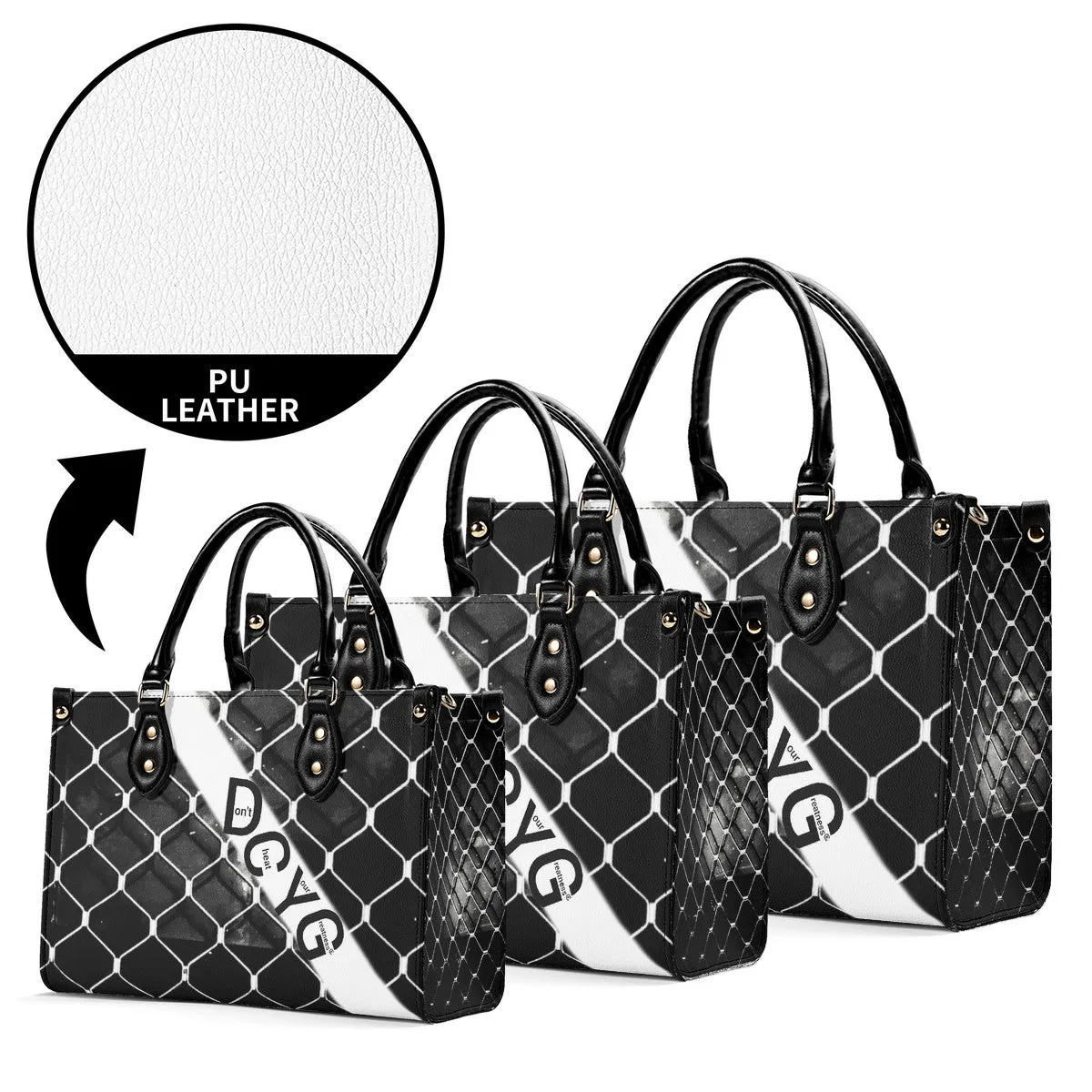 45 Dgr Black Logo & Black Screen Multiple Sizes Upgraded Luxury Women PU Leather Handbag