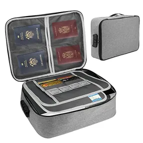 AHXNBDR Safe Document Organizer Box with Handle for Home Office, File Organizer Bag with Lock, Portable Document Storage Bags, Multi-Layer Important File case for Travel Passport, Certificates, Grey