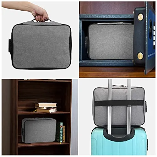 AHXNBDR Safe Document Organizer Box with Handle for Home Office, File Organizer Bag with Lock, Portable Document Storage Bags, Multi-Layer Important File case for Travel Passport, Certificates, Grey