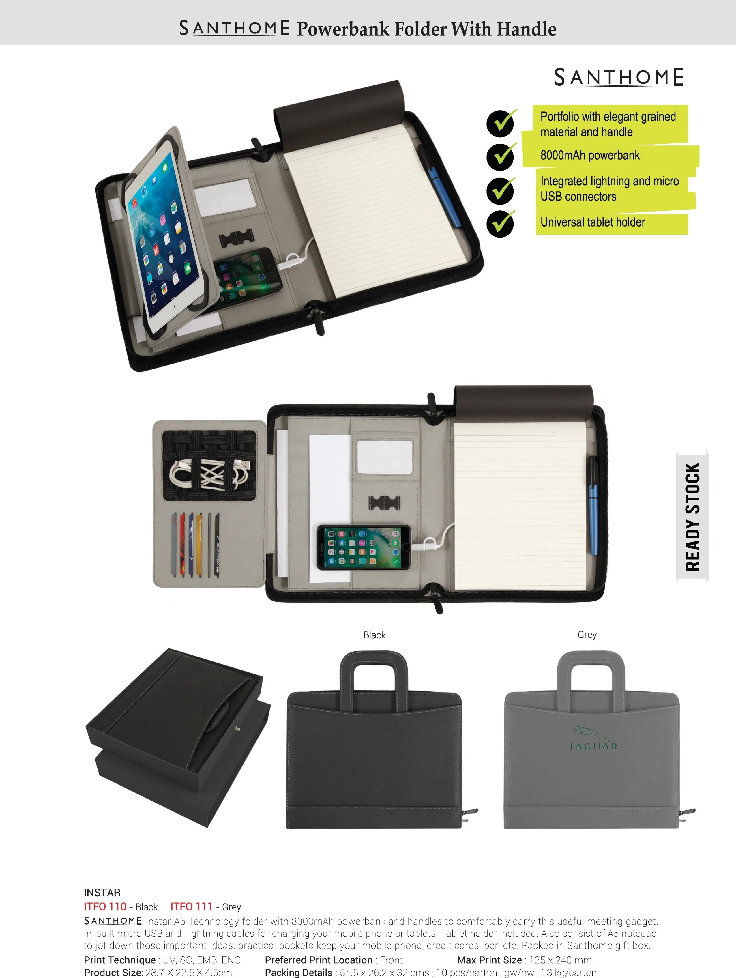 AMS-ITFO 110 Instar  - 8000mah Powerbank Folder with Handle (Black)