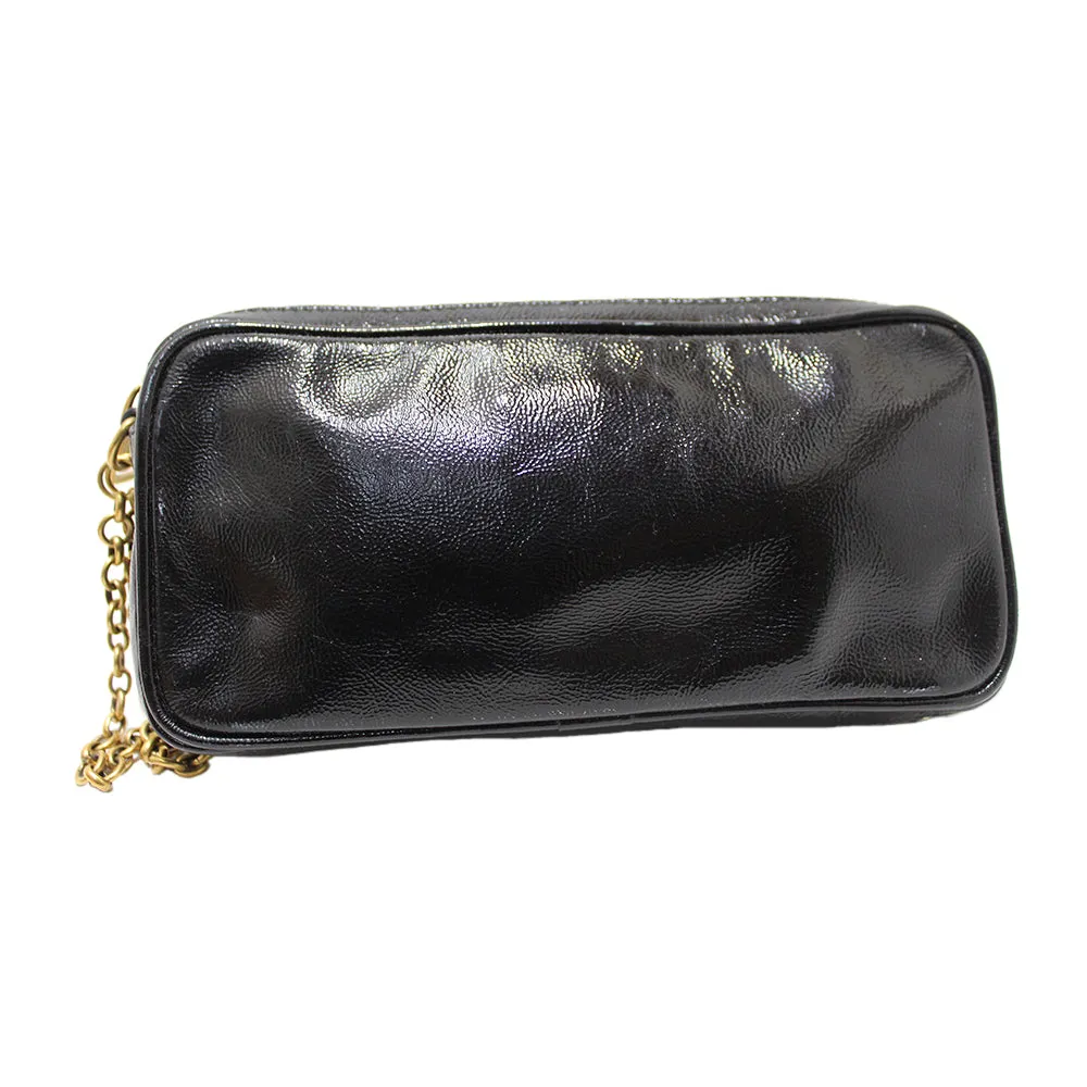 Authentic YSL Yves Saint Laurent Black Patent Leather Cosmestic Pouch Case Bag
