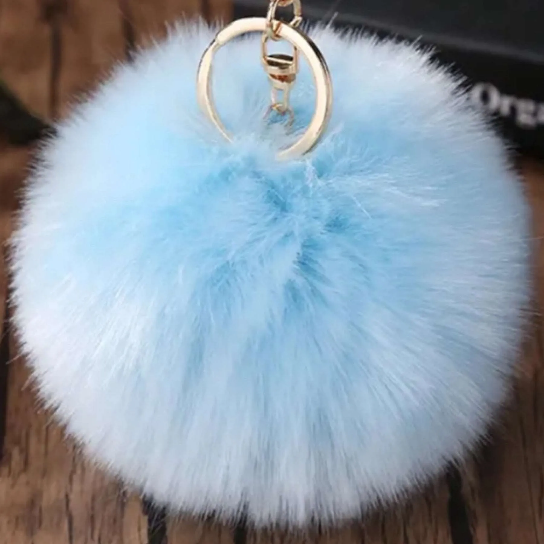 Baby Blue Soft Faux Fur Pom Pom Keychain Bag Charm