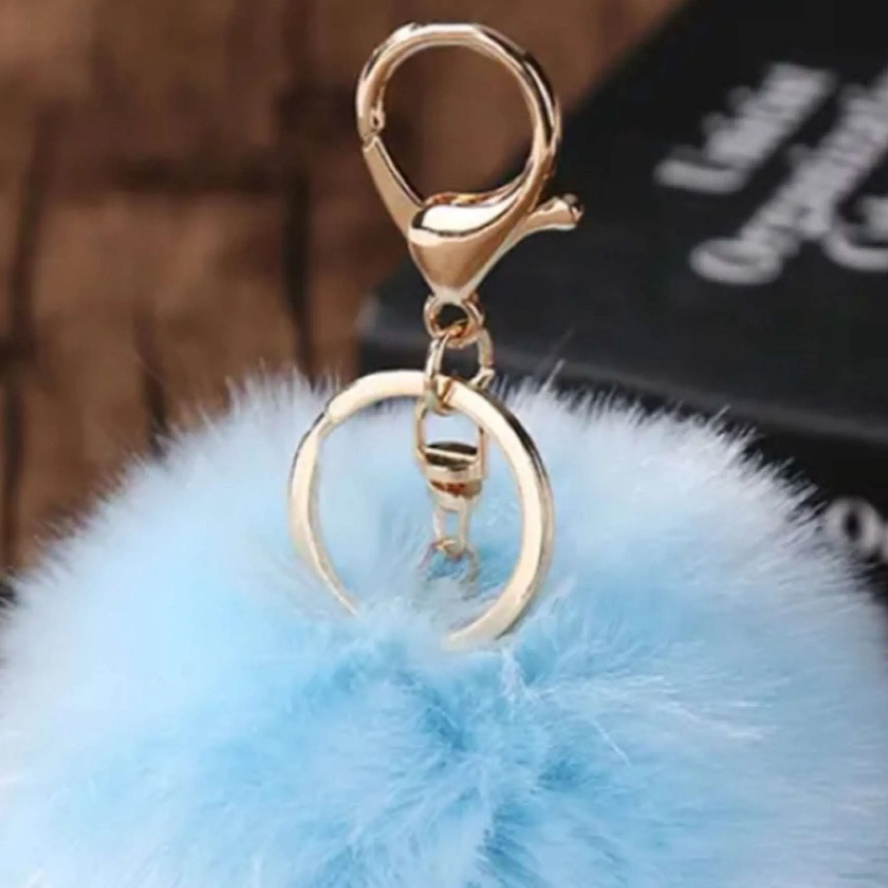 Baby Blue Soft Faux Fur Pom Pom Keychain Bag Charm