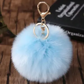 Baby Blue Soft Faux Fur Pom Pom Keychain Bag Charm