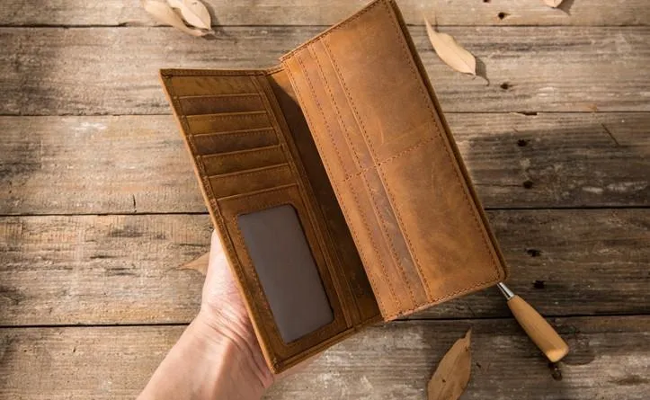 Bifold long wallet Mens long Wallet Leather Wallet Bifold Long Wallets for Men