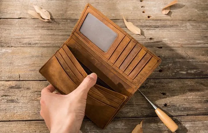 Bifold long wallet Mens long Wallet Leather Wallet Bifold Long Wallets for Men