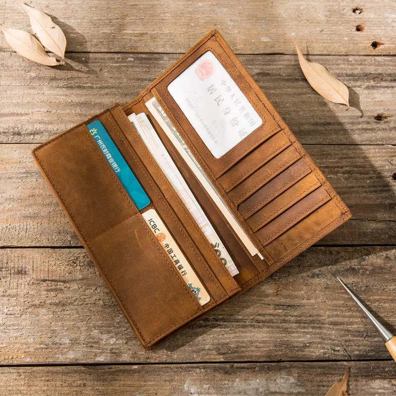 Bifold long wallet Mens long Wallet Leather Wallet Bifold Long Wallets for Men