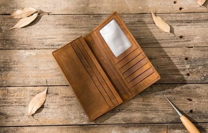Bifold long wallet Mens long Wallet Leather Wallet Bifold Long Wallets for Men
