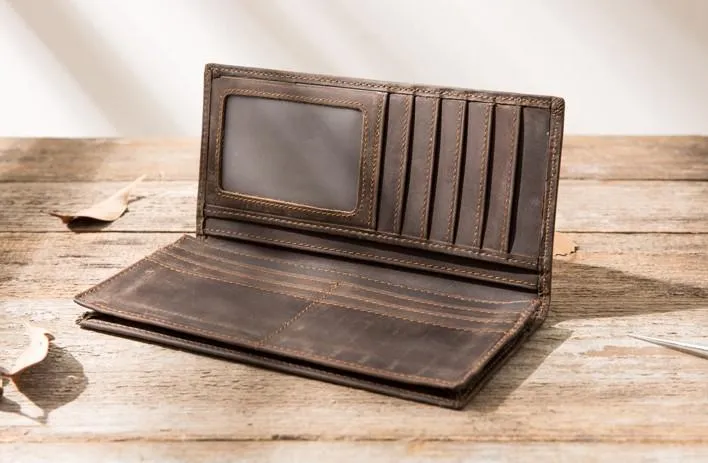 Bifold long wallet Mens long Wallet Leather Wallet Bifold Long Wallets for Men