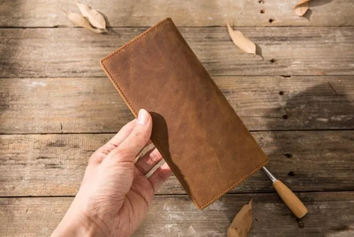 Bifold long wallet Mens long Wallet Leather Wallet Bifold Long Wallets for Men
