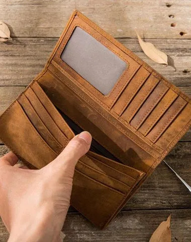 Bifold long wallet Mens long Wallet Leather Wallet Bifold Long Wallets for Men