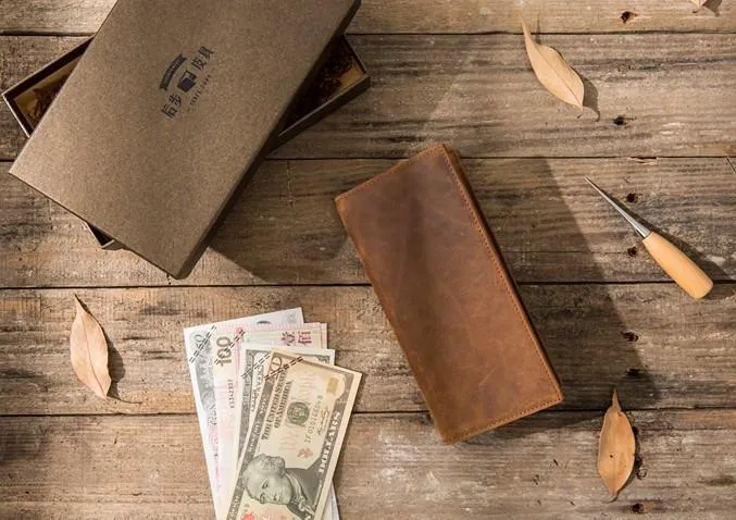Bifold long wallet Mens long Wallet Leather Wallet Bifold Long Wallets for Men