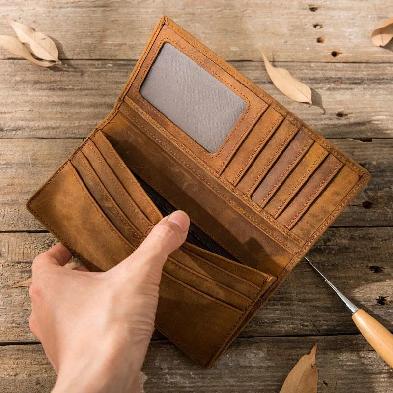 Bifold long wallet Mens long Wallet Leather Wallet Bifold Long Wallets for Men