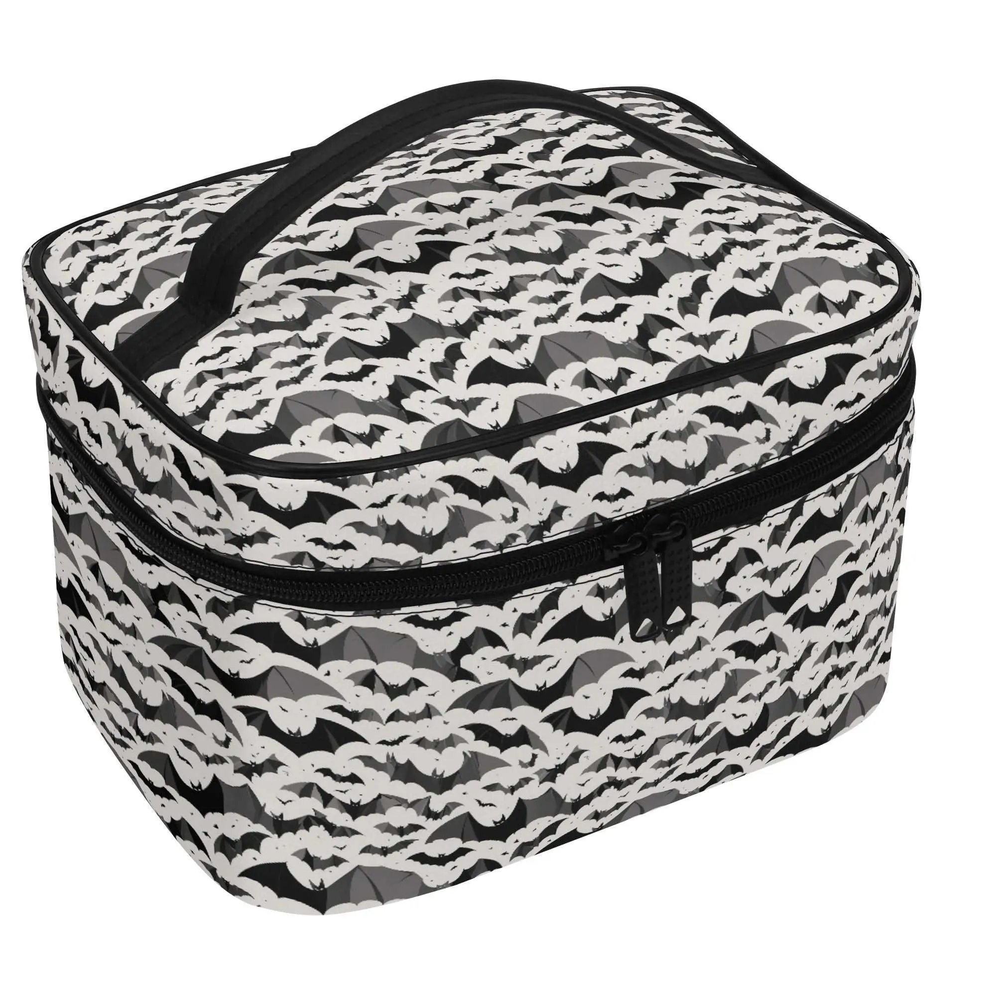 Black and White Bats Leather Cosmetic Bag