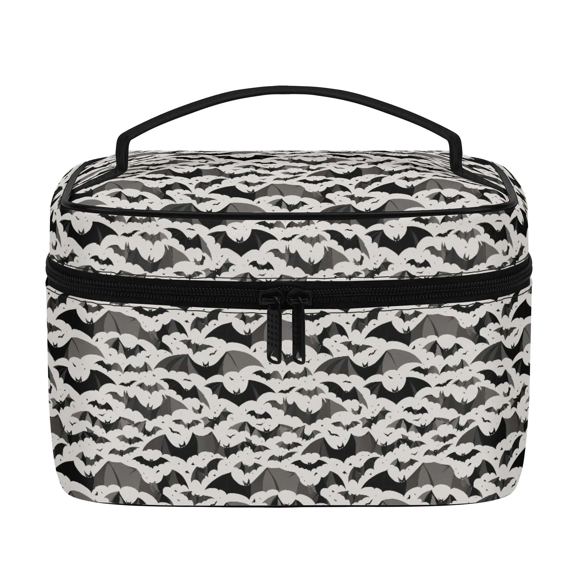 Black and White Bats Leather Cosmetic Bag
