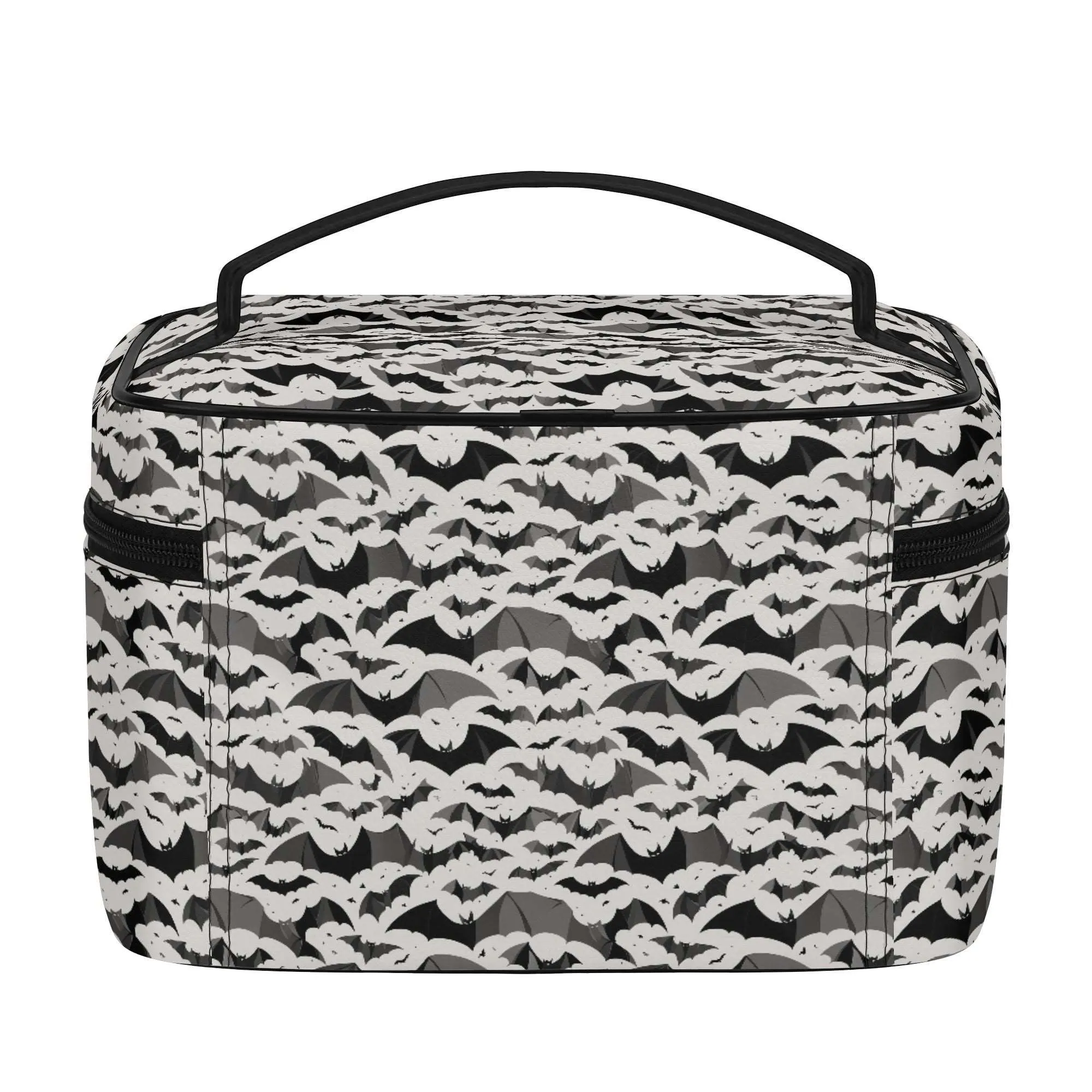 Black and White Bats Leather Cosmetic Bag