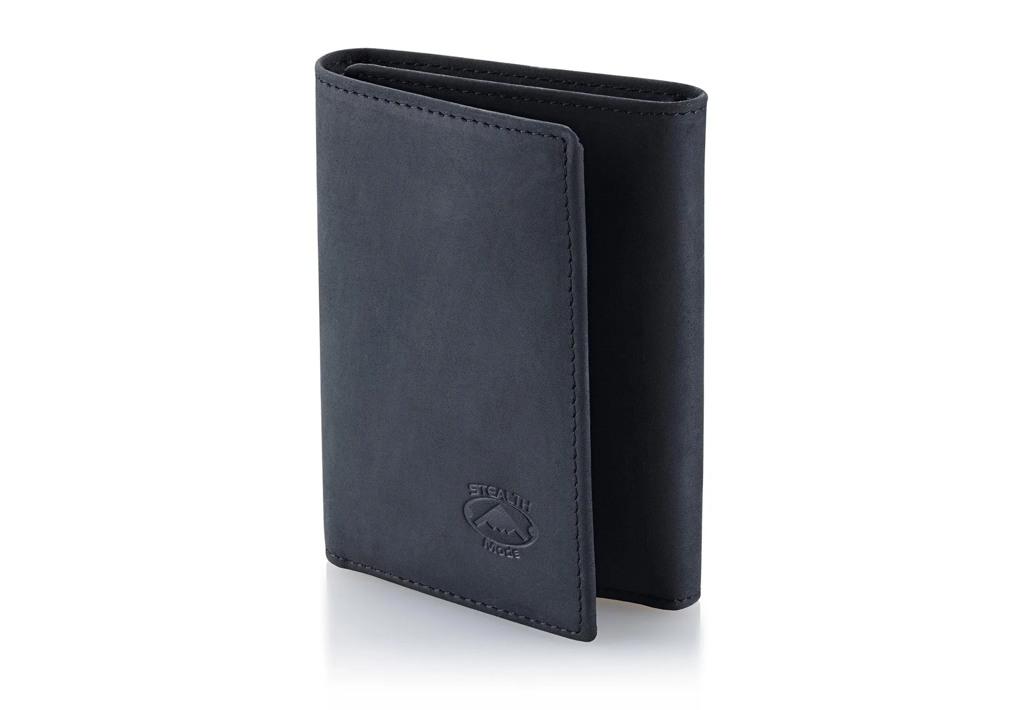 Black Trifold Leather Wallet With RFID Blocking and ID Window