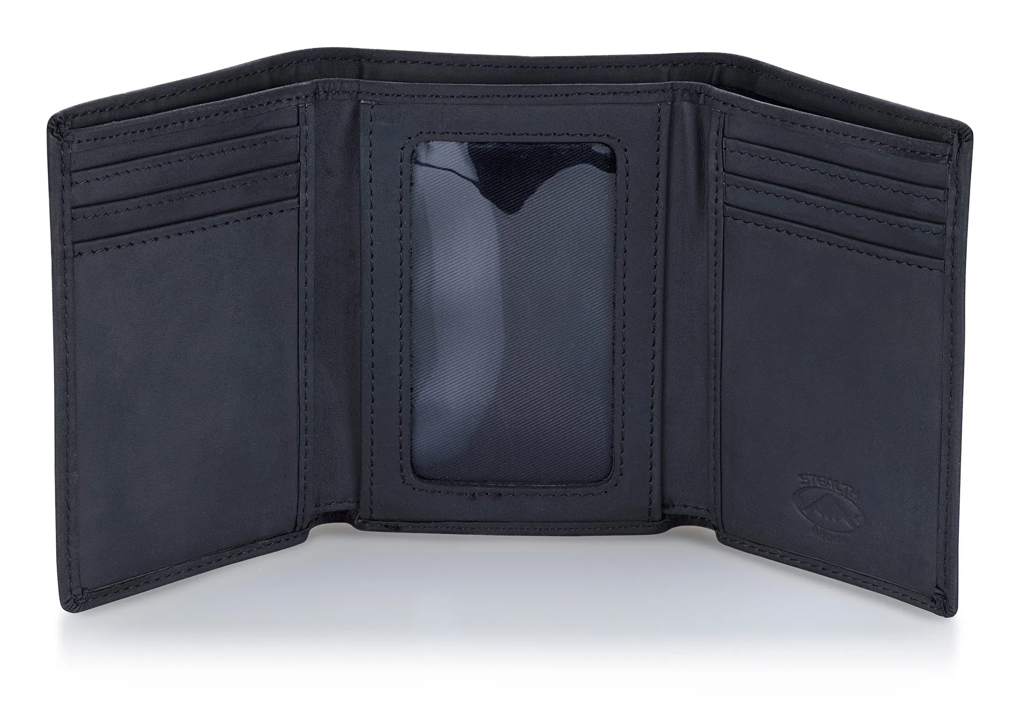 Black Trifold Leather Wallet With RFID Blocking and ID Window
