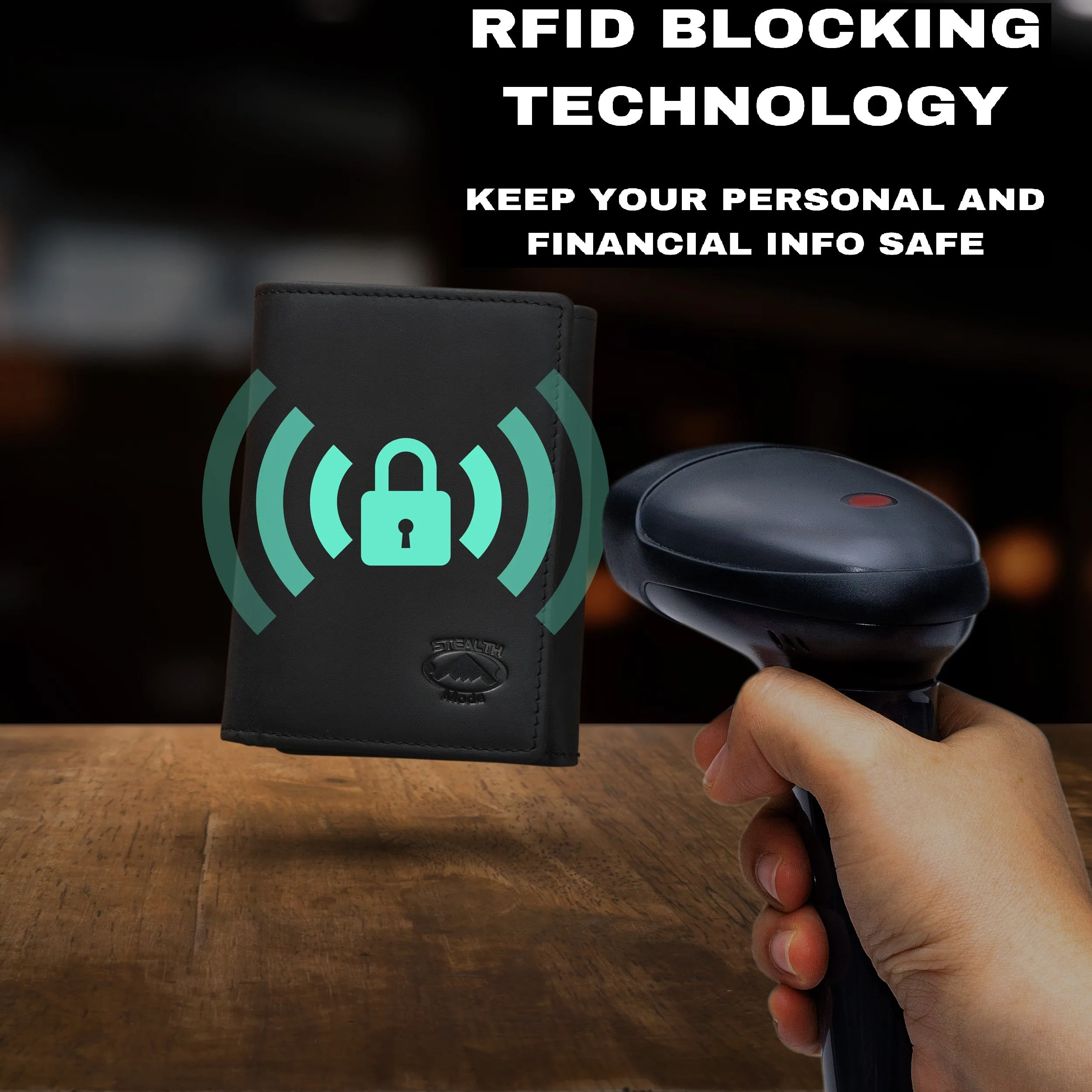 Black Trifold Leather Wallet With RFID Blocking and ID Window