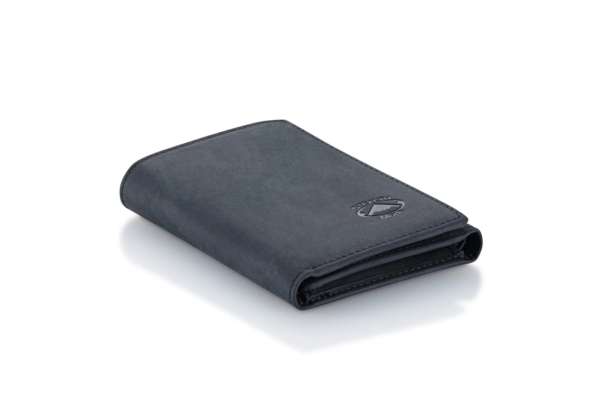 Black Trifold Leather Wallet With RFID Blocking and ID Window