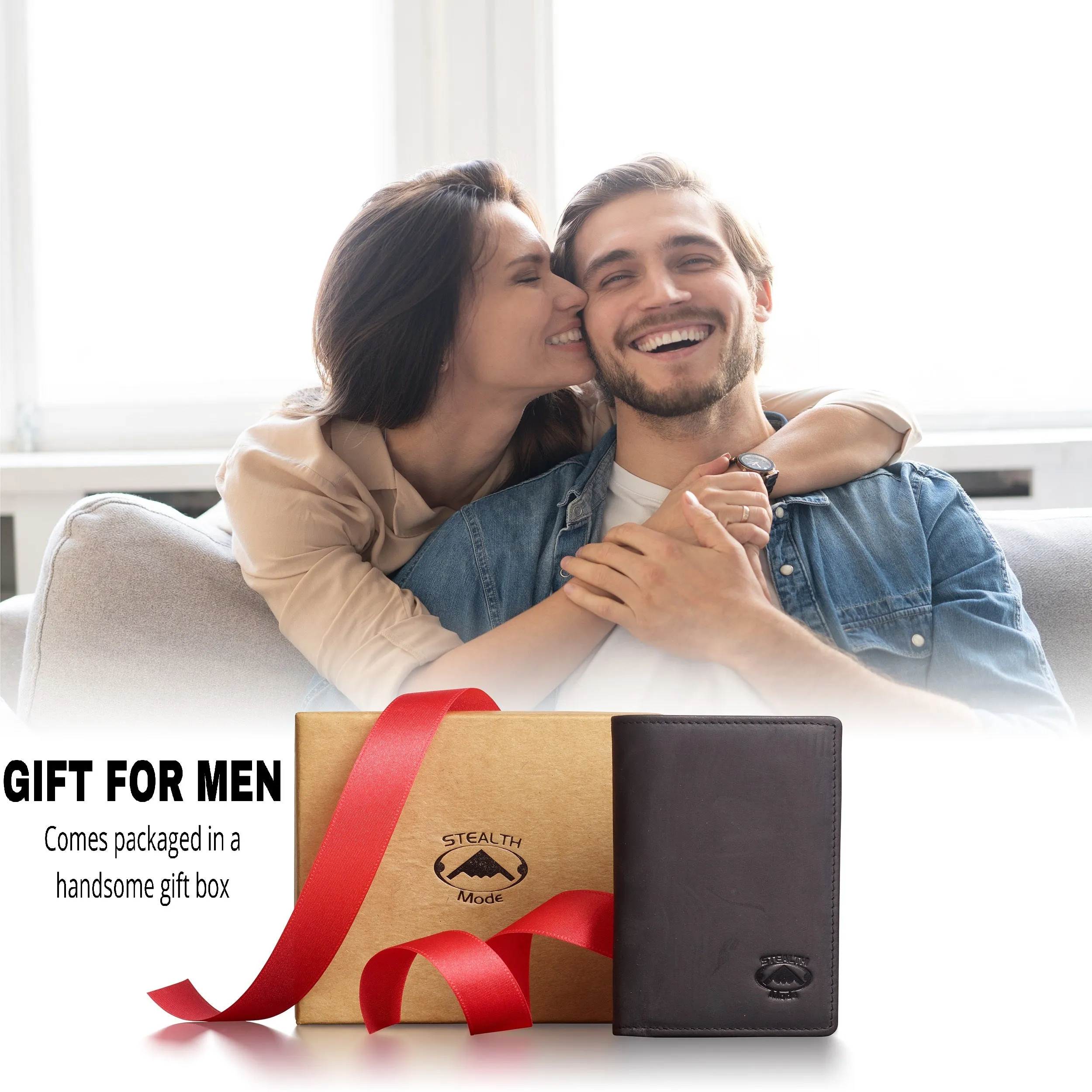Black Trifold Leather Wallet With RFID Blocking and ID Window