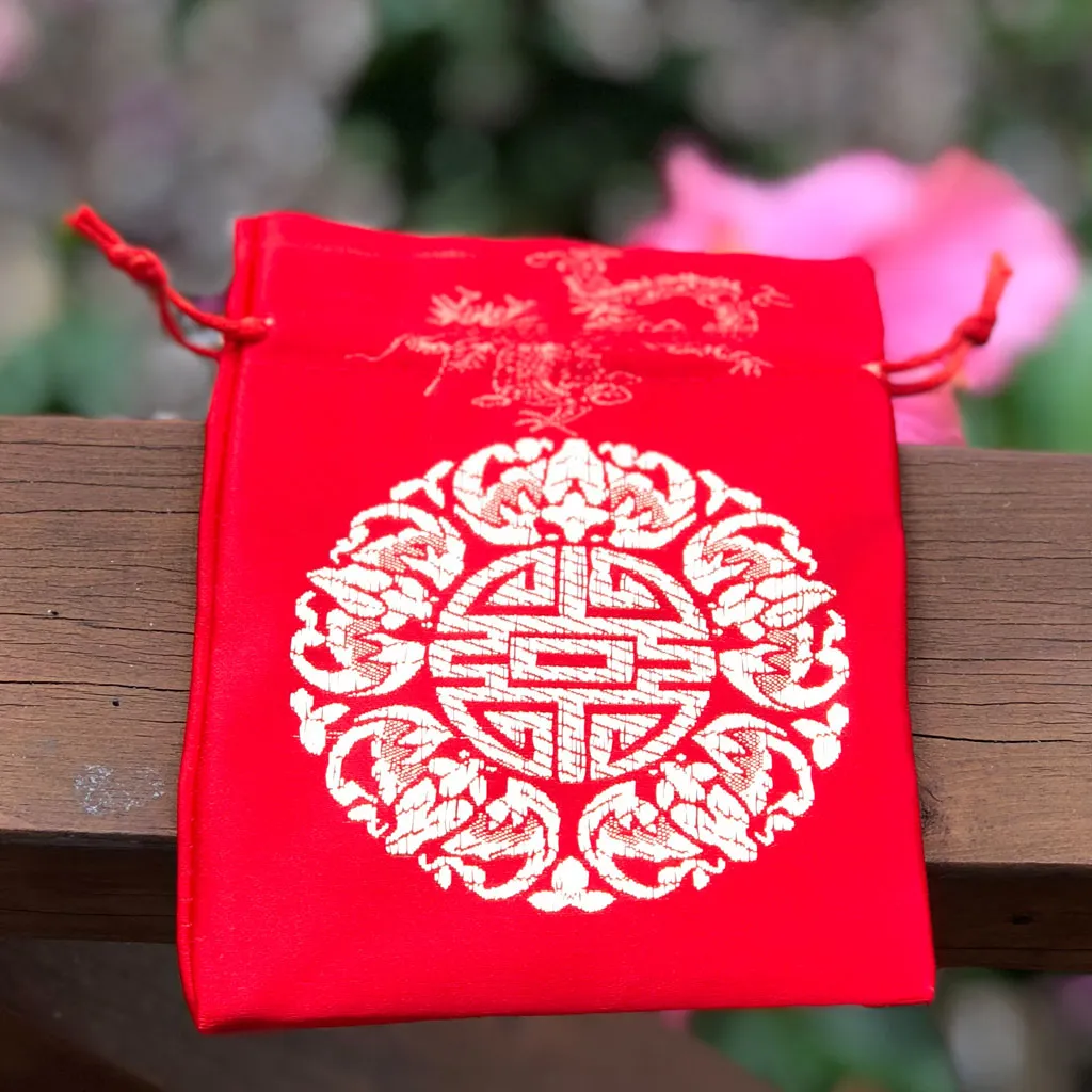Chinese Red Silk Bag - Longevity / Dragon design