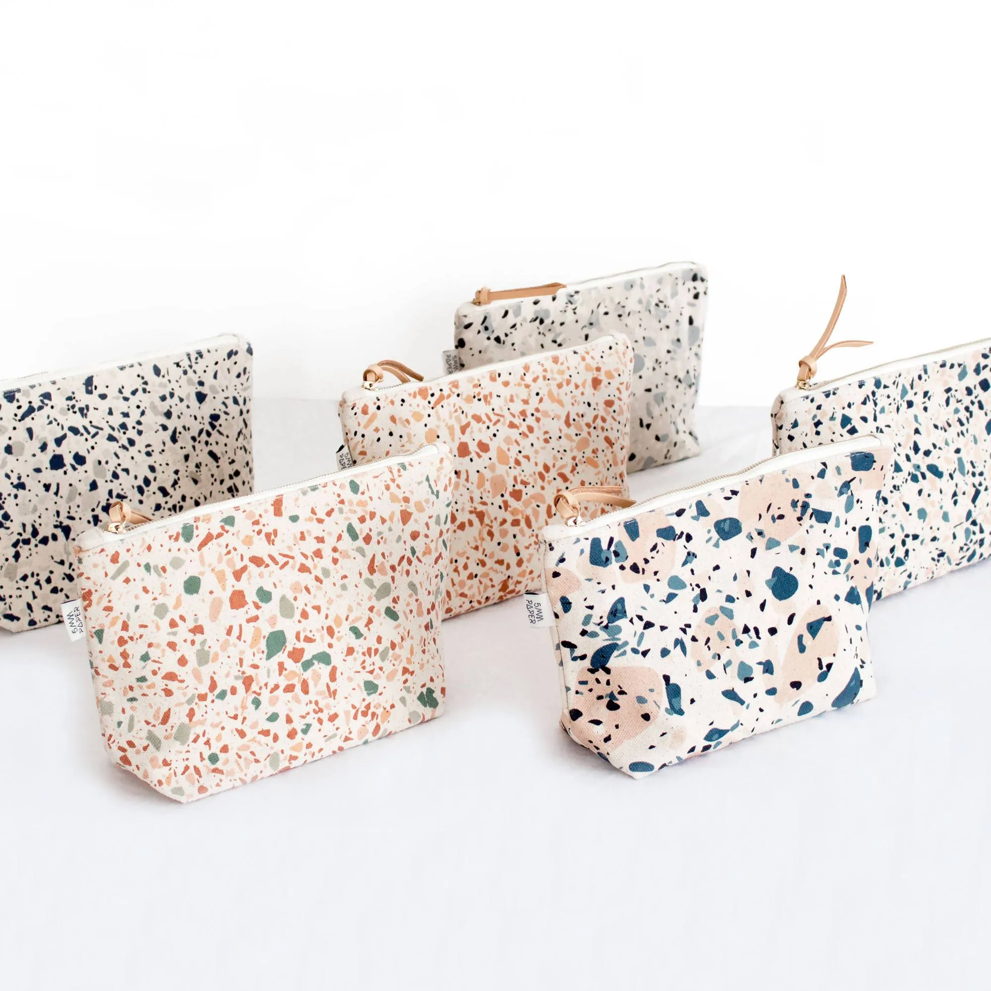 Cotton Canvas Cosmetic / Make-up Bag - Terrazzo Blue Peach II