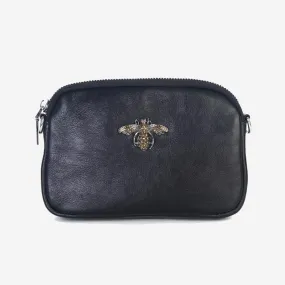 CRYSTAL LEATHER BEE BAG IN BLACK