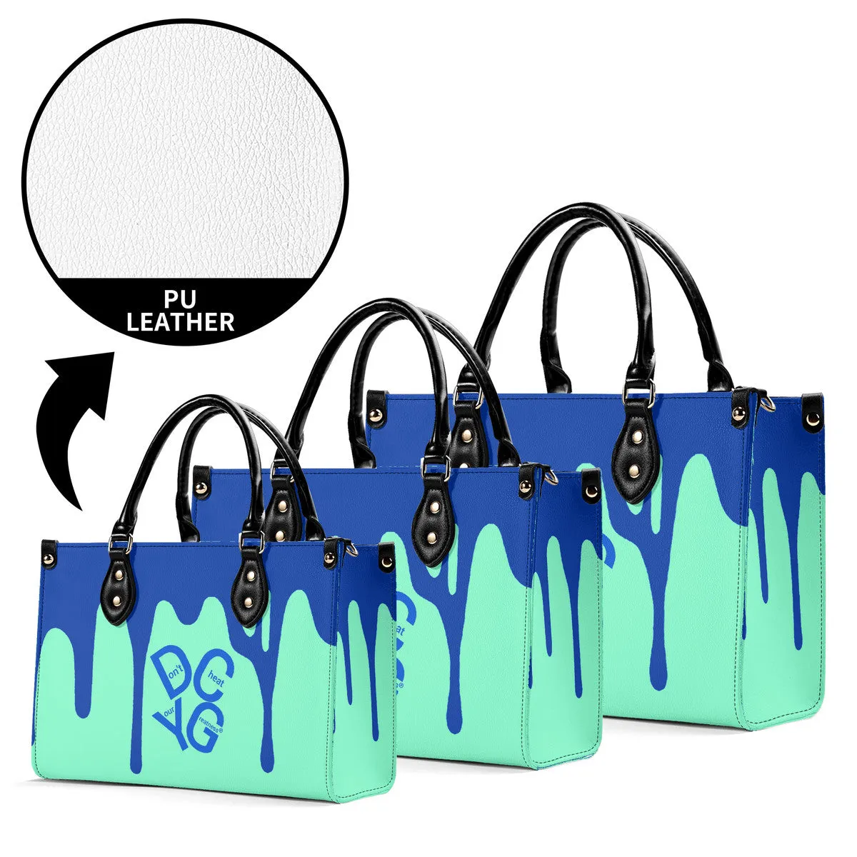 DRIP Blue Logo & Turquoise  Multiple Sizes Upgraded Luxury Women PU Leather Handbag