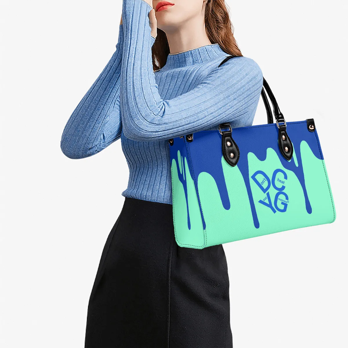 DRIP Blue Logo & Turquoise  Multiple Sizes Upgraded Luxury Women PU Leather Handbag