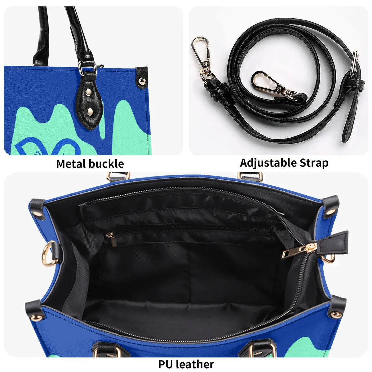 DRIP Blue Logo & Turquoise  Multiple Sizes Upgraded Luxury Women PU Leather Handbag