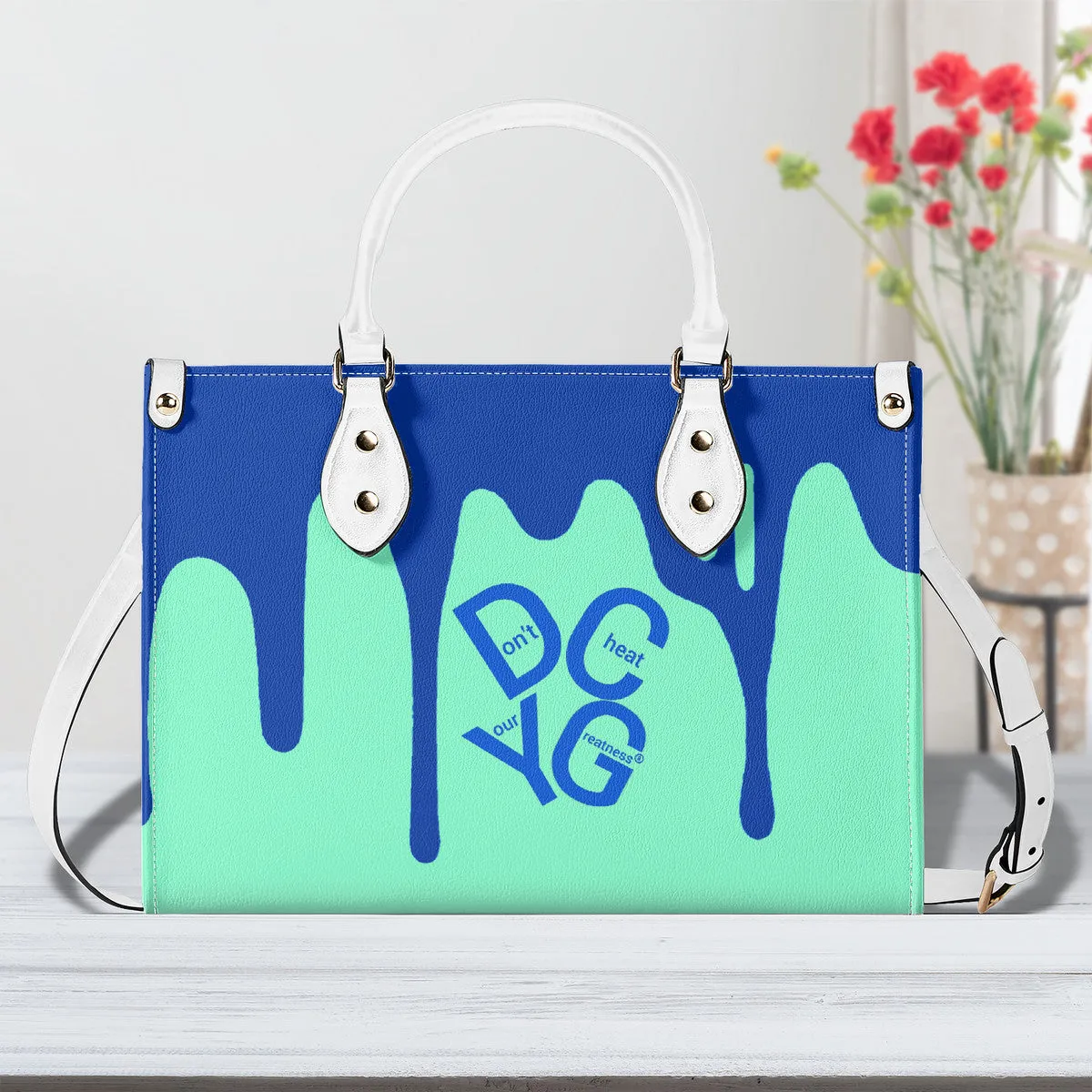 DRIP Blue Logo & Turquoise  Multiple Sizes Upgraded Luxury Women PU Leather Handbag