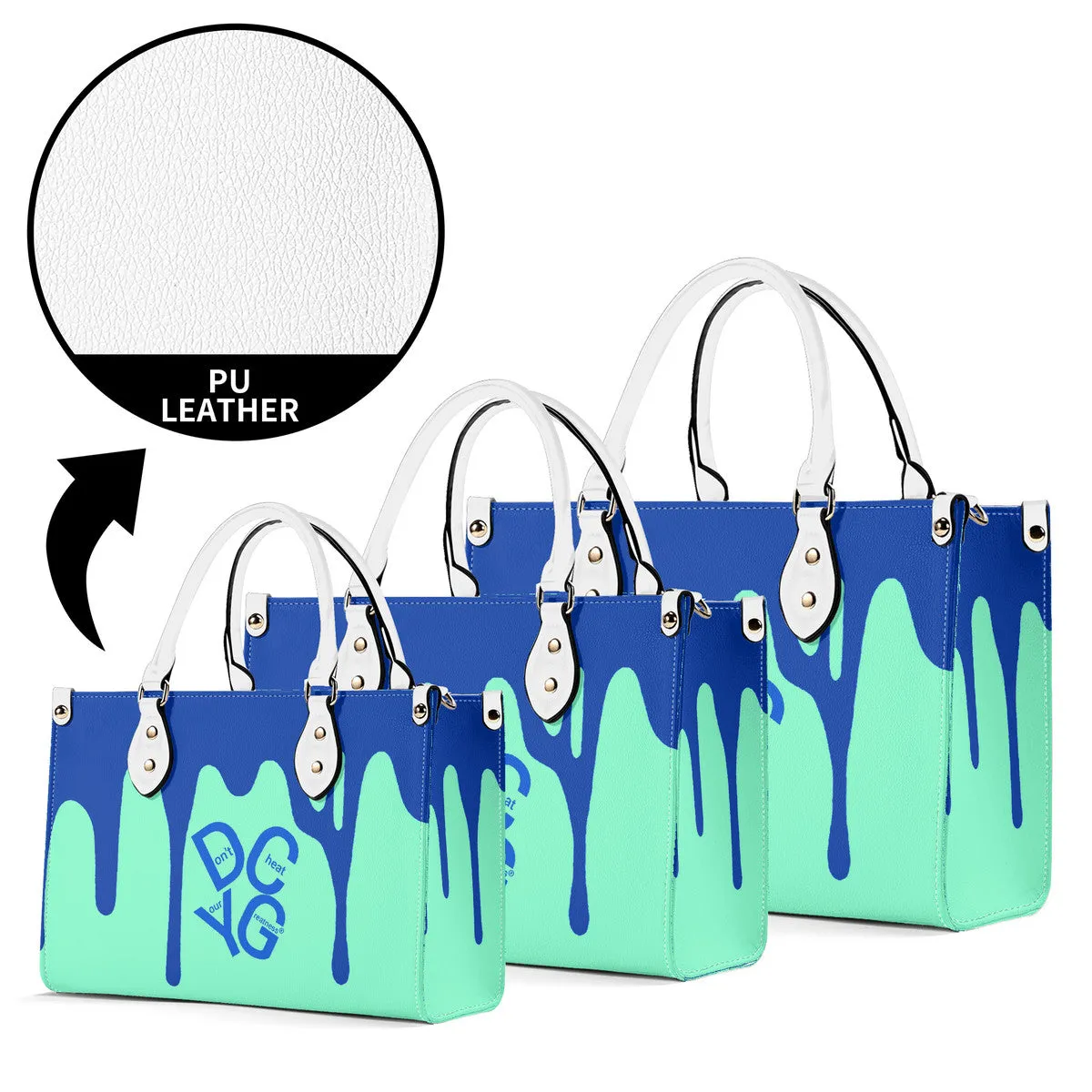 DRIP Blue Logo & Turquoise  Multiple Sizes Upgraded Luxury Women PU Leather Handbag