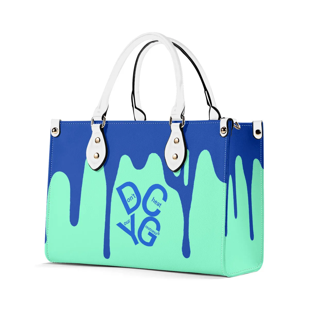 DRIP Blue Logo & Turquoise  Multiple Sizes Upgraded Luxury Women PU Leather Handbag