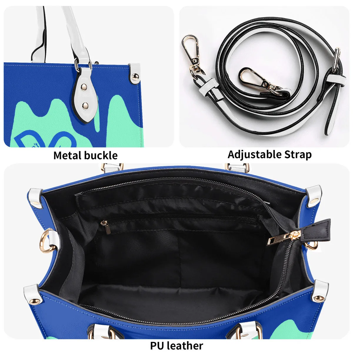 DRIP Blue Logo & Turquoise  Multiple Sizes Upgraded Luxury Women PU Leather Handbag