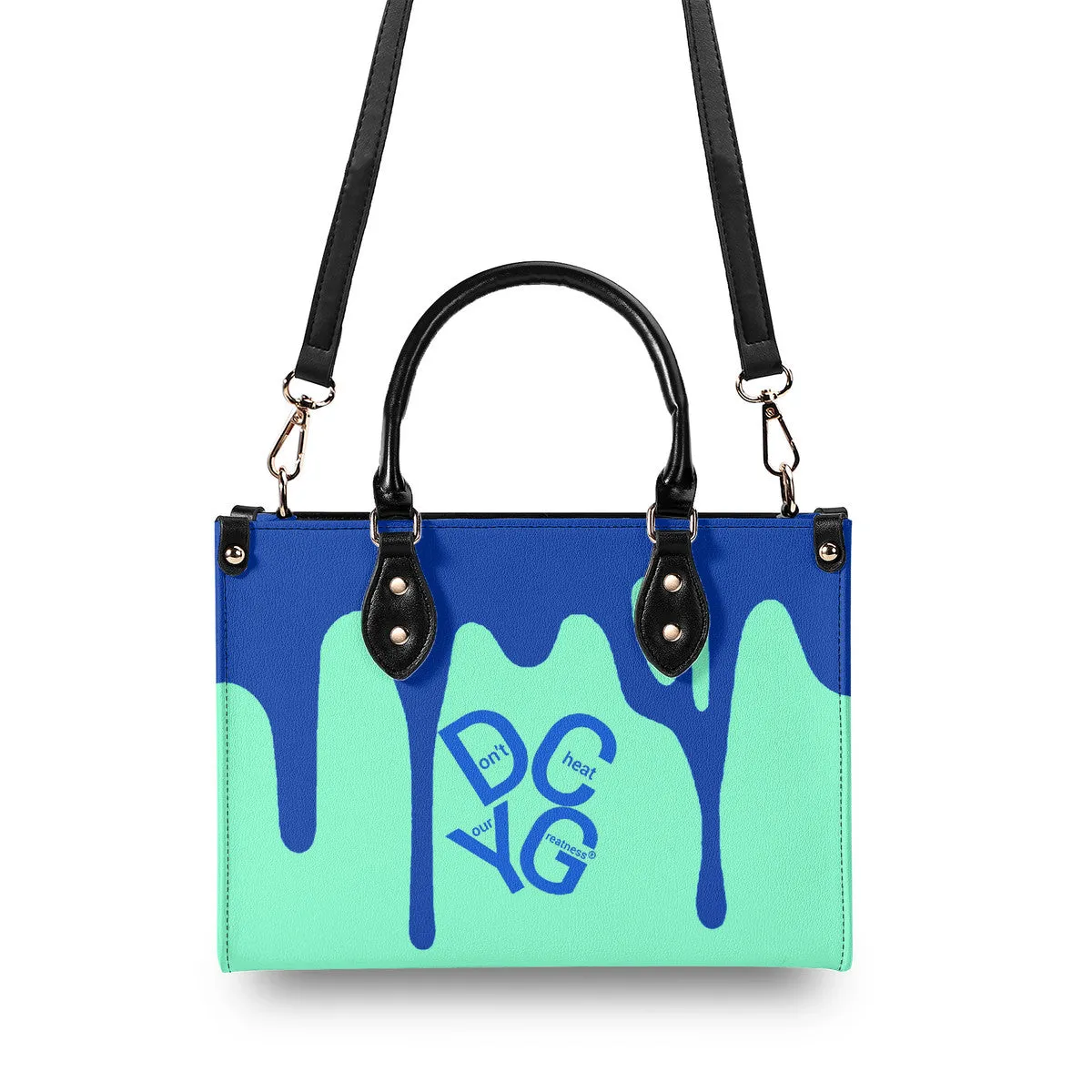 DRIP Blue Logo & Turquoise  Multiple Sizes Upgraded Luxury Women PU Leather Handbag