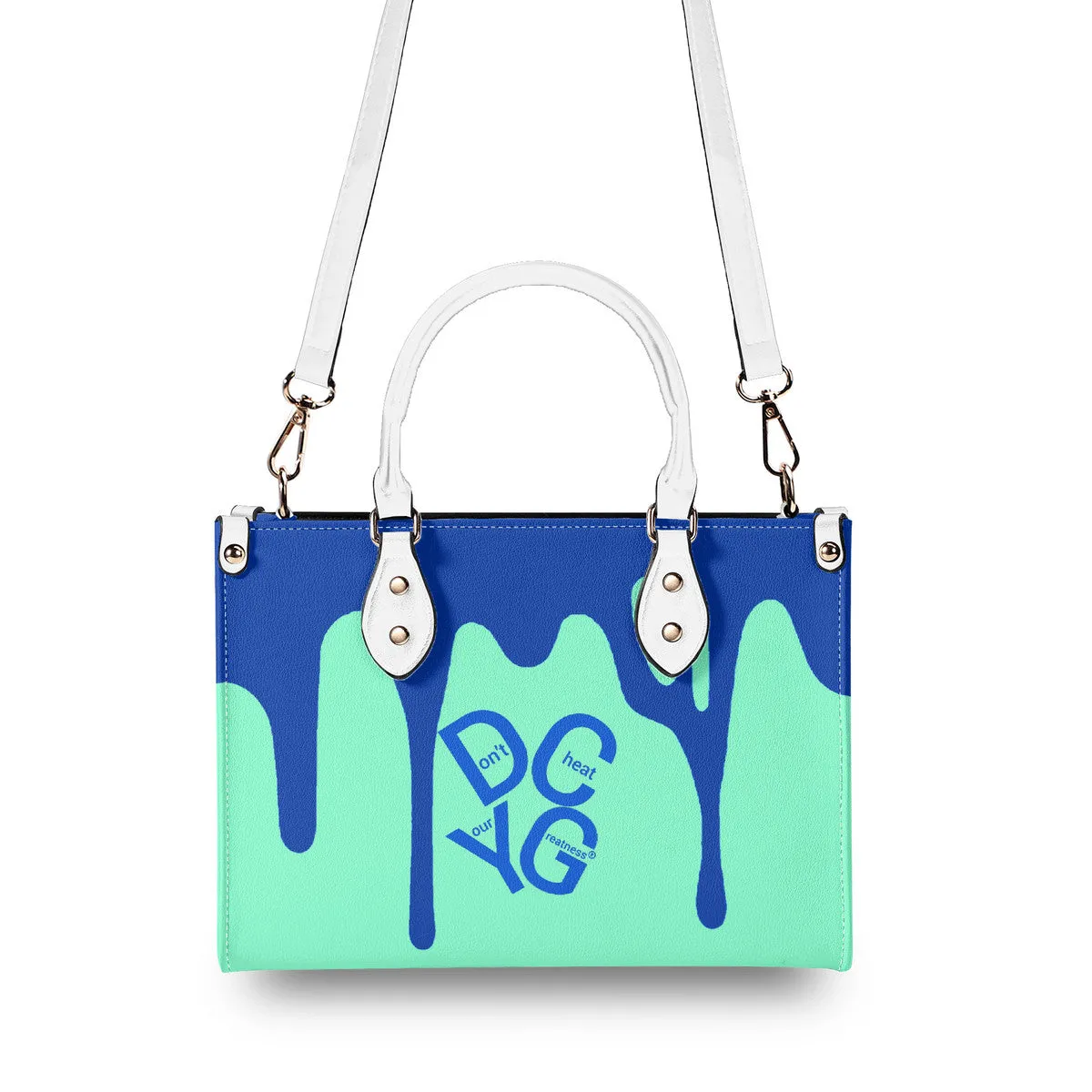 DRIP Blue Logo & Turquoise  Multiple Sizes Upgraded Luxury Women PU Leather Handbag