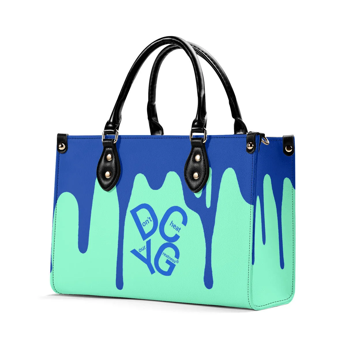 DRIP Blue Logo & Turquoise  Multiple Sizes Upgraded Luxury Women PU Leather Handbag