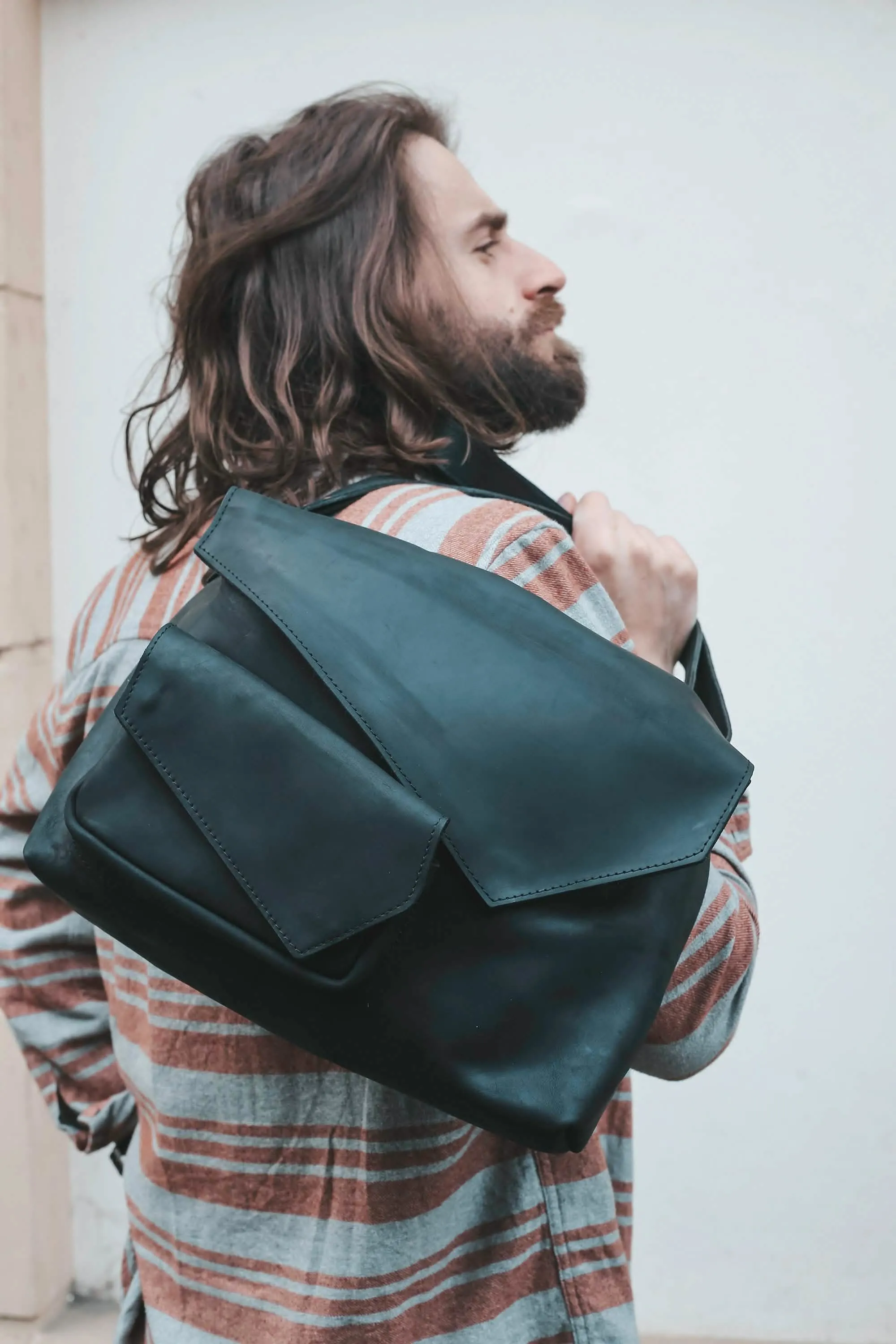 Elegant Artisan Leather Satchel with Adjustable Strap, Perfect Gift for Him