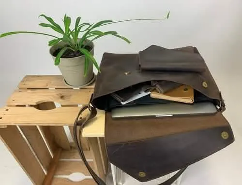 Elegant Artisan Leather Satchel with Adjustable Strap, Perfect Gift for Him