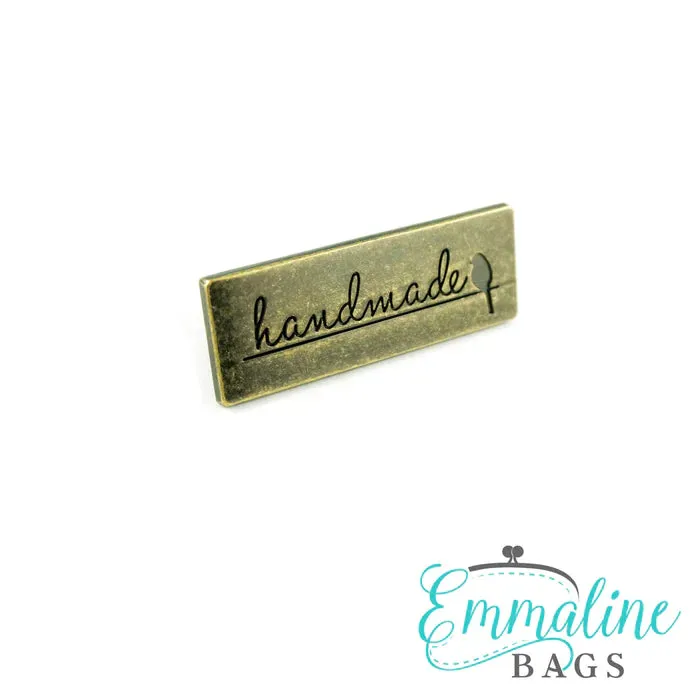 Emmaline Metal Bag Label "Handmade" w Bird