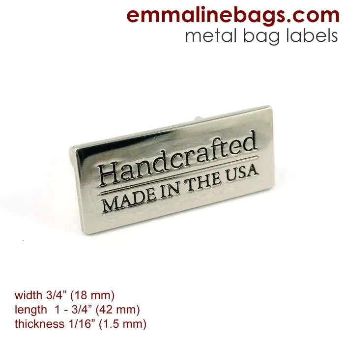 Emmaline Metal Bag Label "Handmade" w Bird