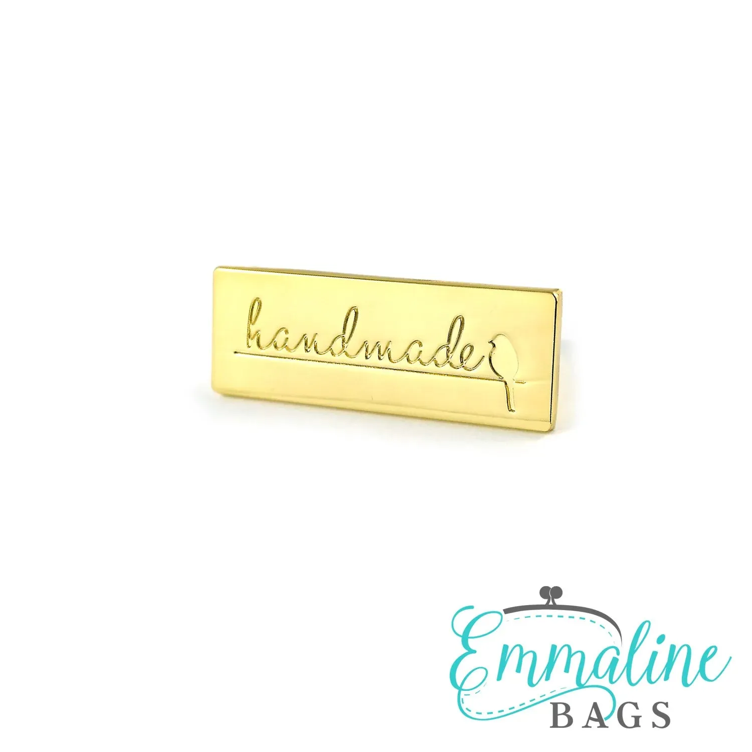 Emmaline Metal Bag Label "Handmade" w Bird