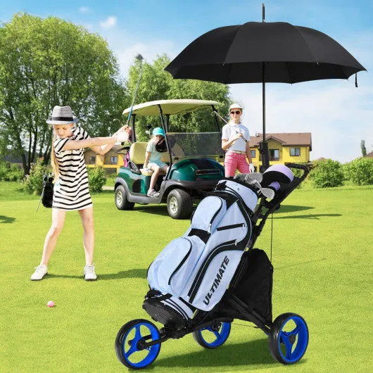 Folding 3 Wheels Golf Push Cart with Bag Scoreboard Adjustable Handle-Blue
