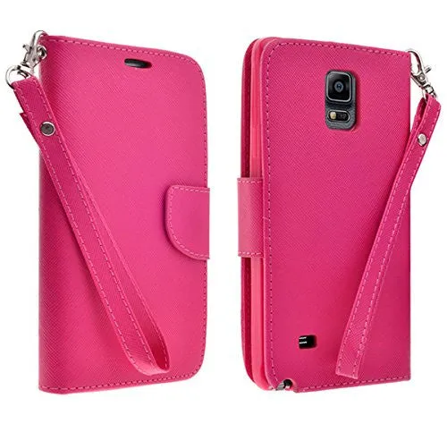 Galaxy Note Edge Case, Wrist Strap Magnetic Fold[Kickstand] Pu Leather Wallet Case with ID & Credit Card Slots for Samsung Galaxy Note Edge - Hot Pink
