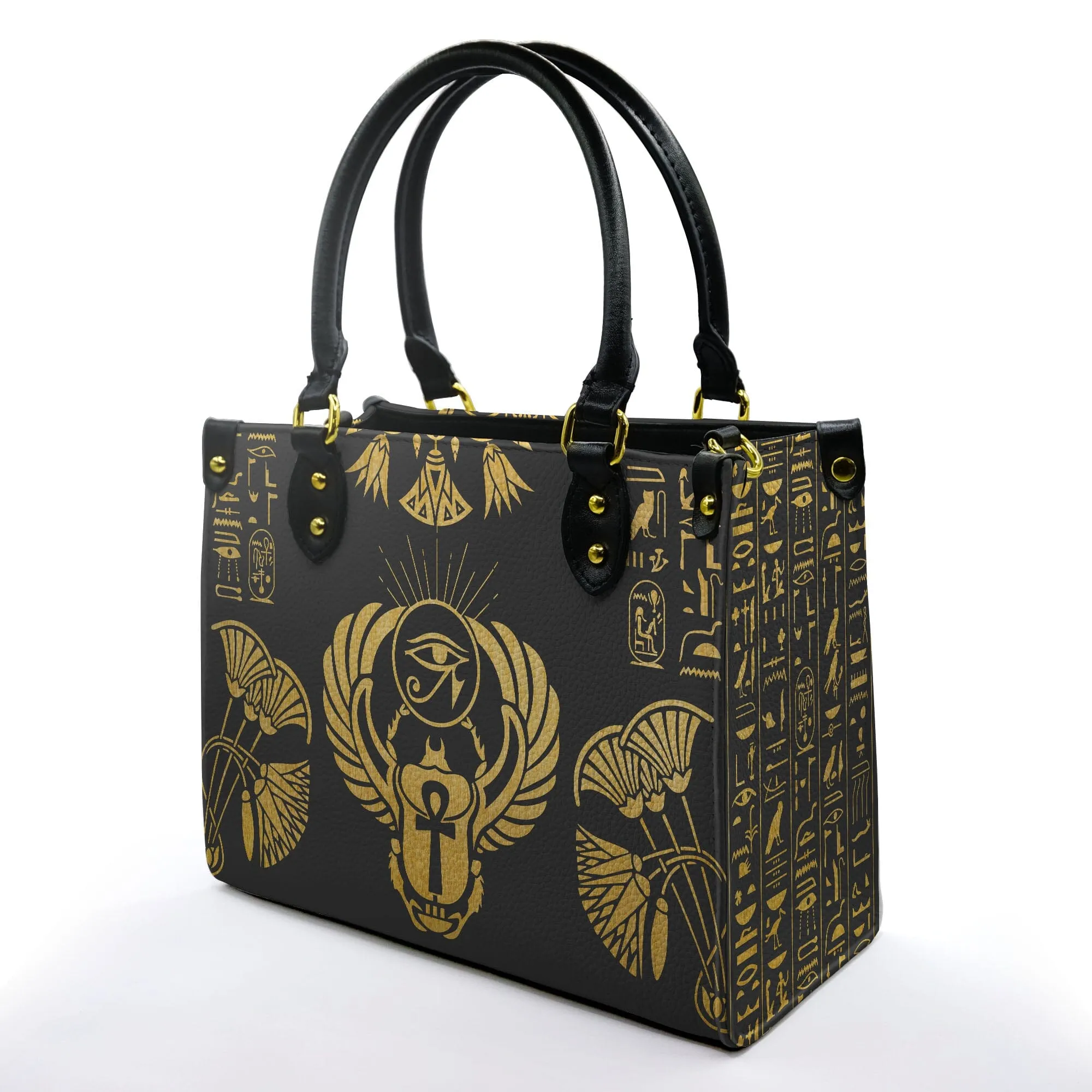 Gold Egyptian Pattern Leather Handbag