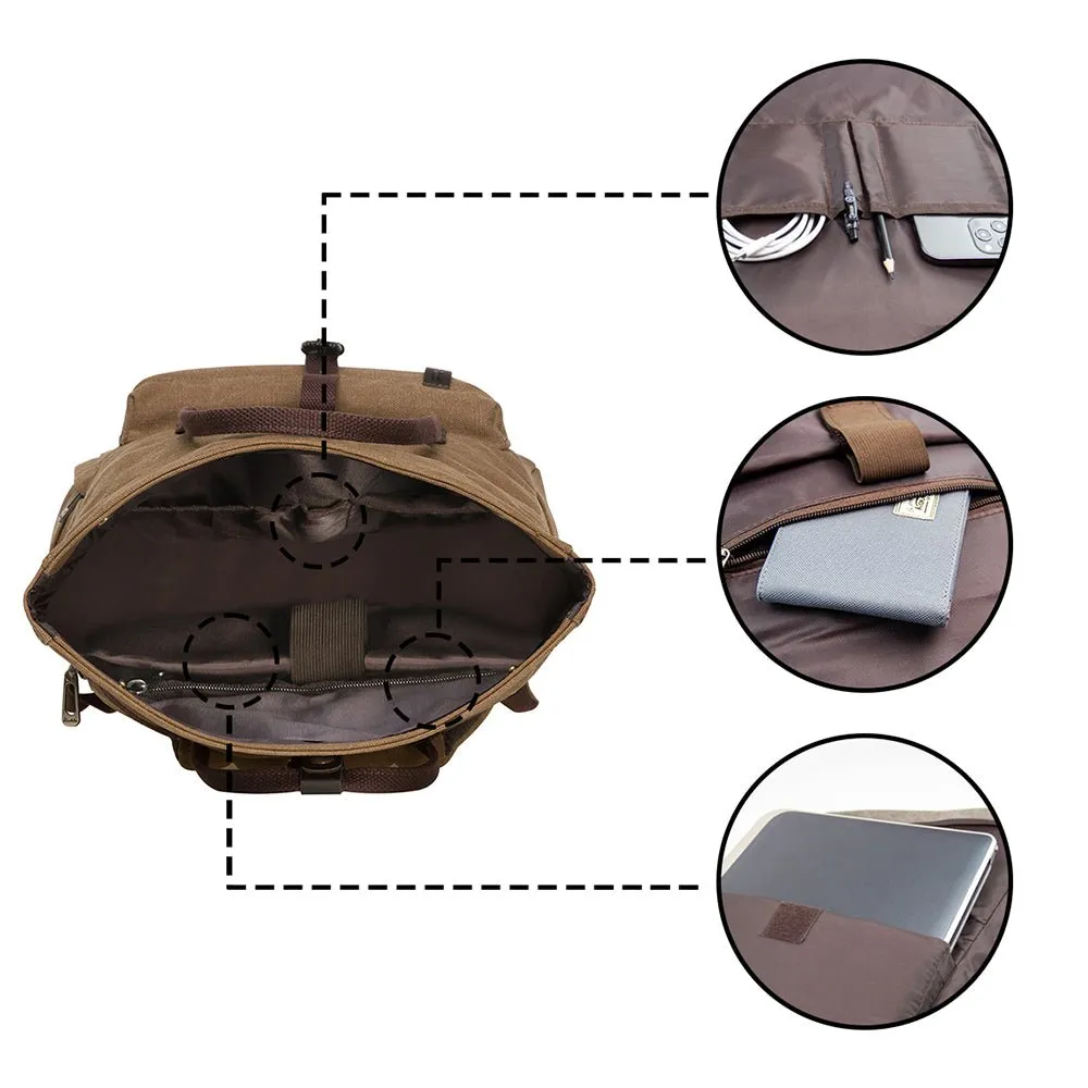 KAUKKO Vintage Canvas Rucksack Laptop Backpack for 12" Notebook for Women Men,School College Backpack (47-2-KHAKI)